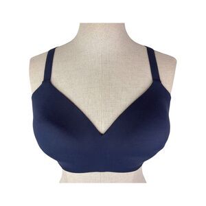 Wacoal How Perfect Soft Cup Wireless Bra sz 34DD * Navy Blue Wire Free Comfy